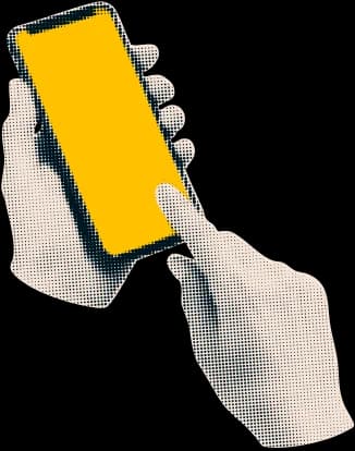 Halftone illustration of a hand holding a yellow phone