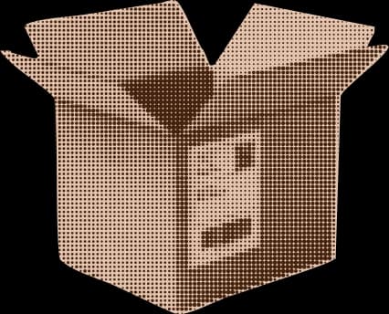 Halftone illustration of an open cardboard box