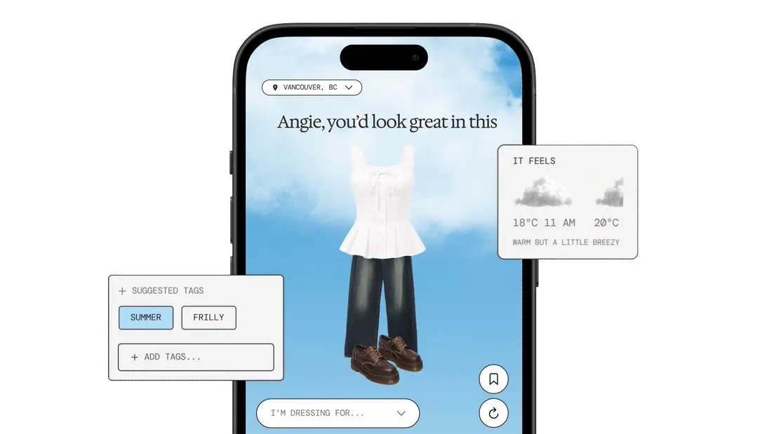 Whether app screen suggesting an outfit for the day's weather